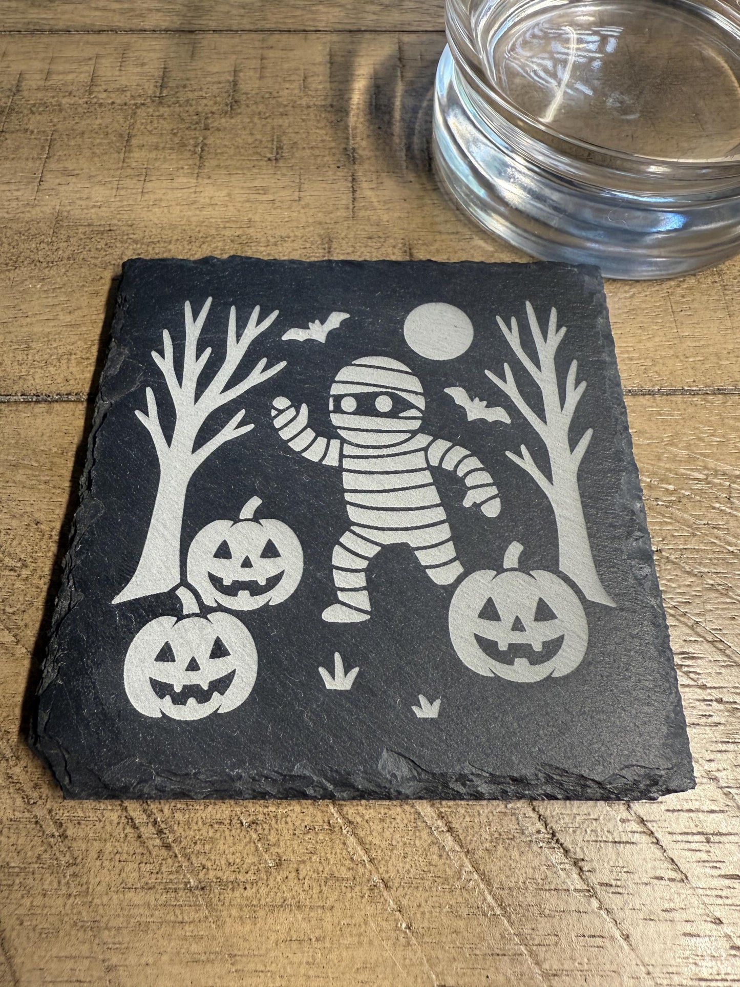 Set of 4 Haunted Mummy Coaster Set | Spooky Halloween Slate Coasters for Home Decor | Can be Personalized!
