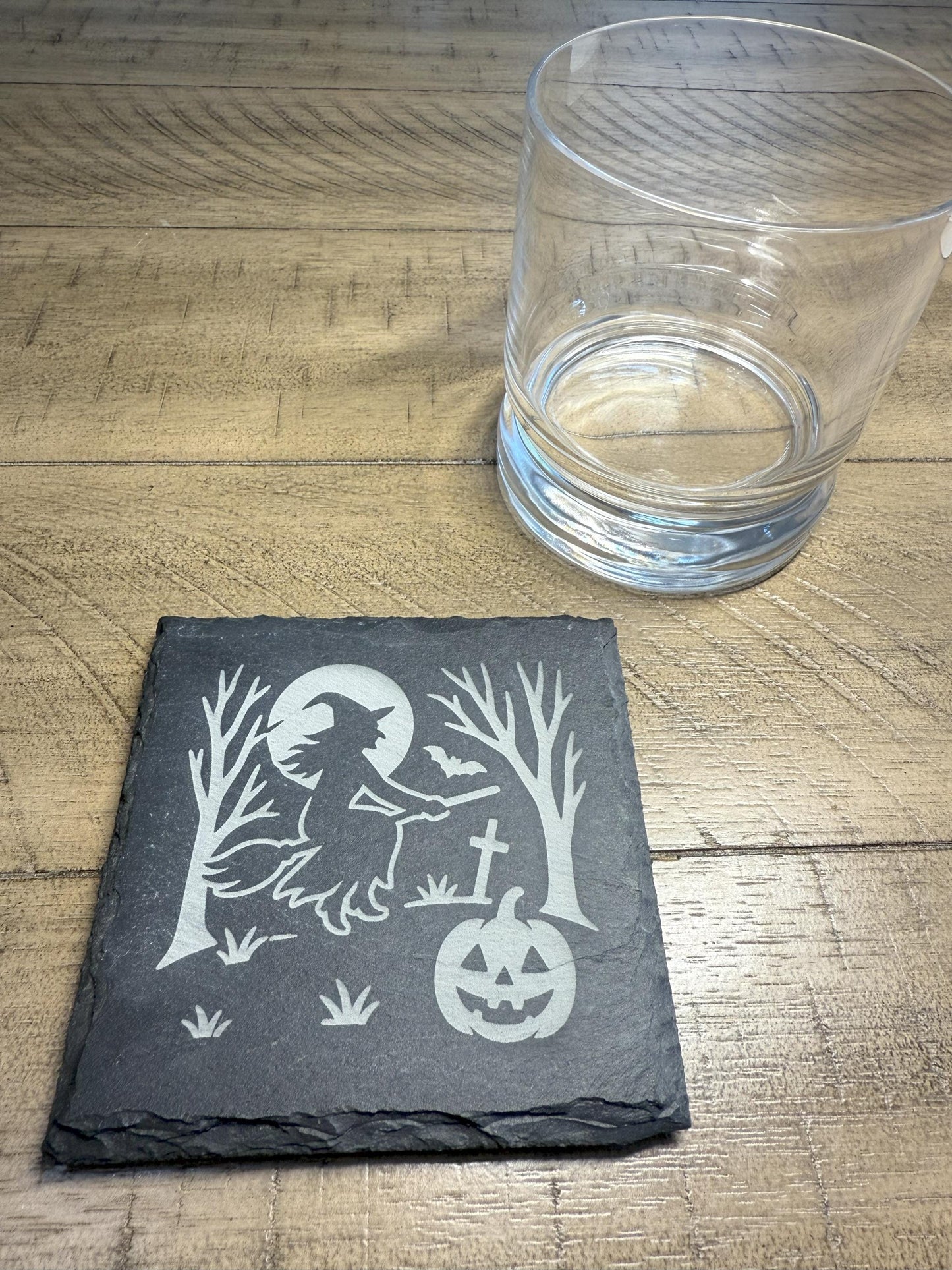 Set of 4 Wicked Witch Coaster Set | Spooky Halloween House Slate Coasters for Home Decor | Can be Personalized!