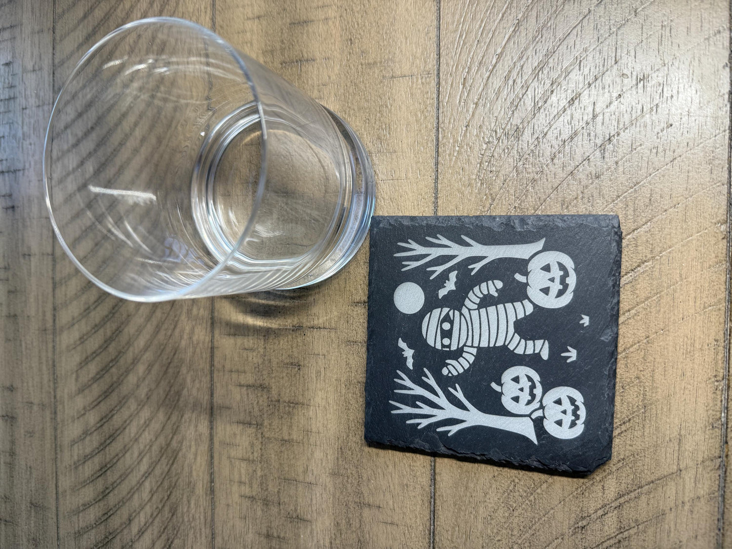 Set of 4 Haunted Mummy Coaster Set | Spooky Halloween Slate Coasters for Home Decor | Can be Personalized!
