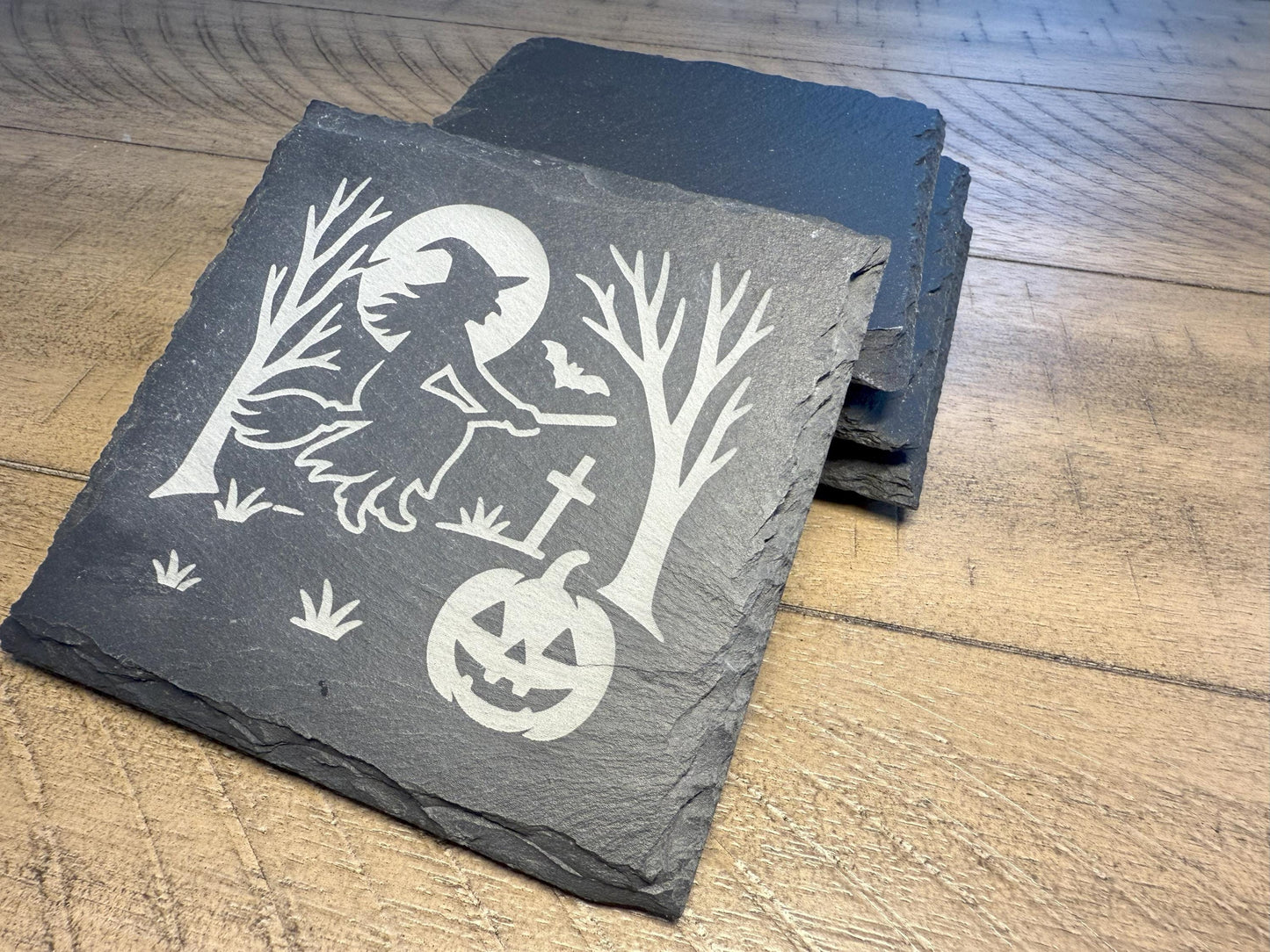 Set of 4 Wicked Witch Coaster Set | Spooky Halloween House Slate Coasters for Home Decor | Can be Personalized!