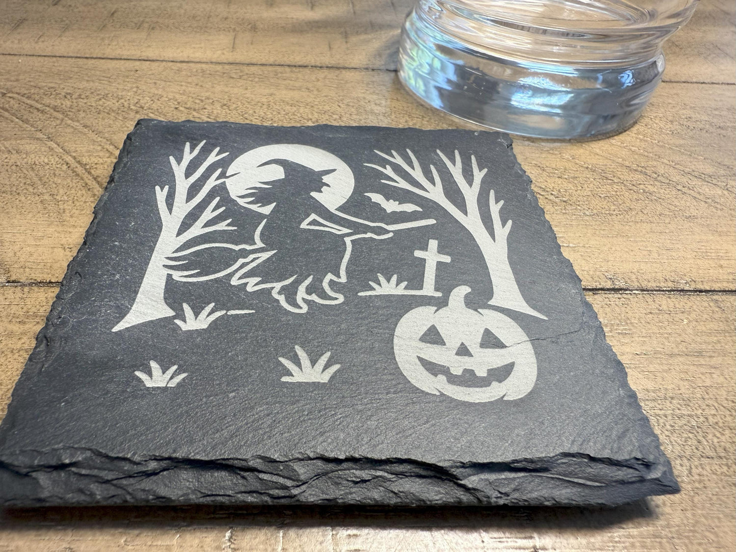 Set of 4 Wicked Witch Coaster Set | Spooky Halloween House Slate Coasters for Home Decor | Can be Personalized!