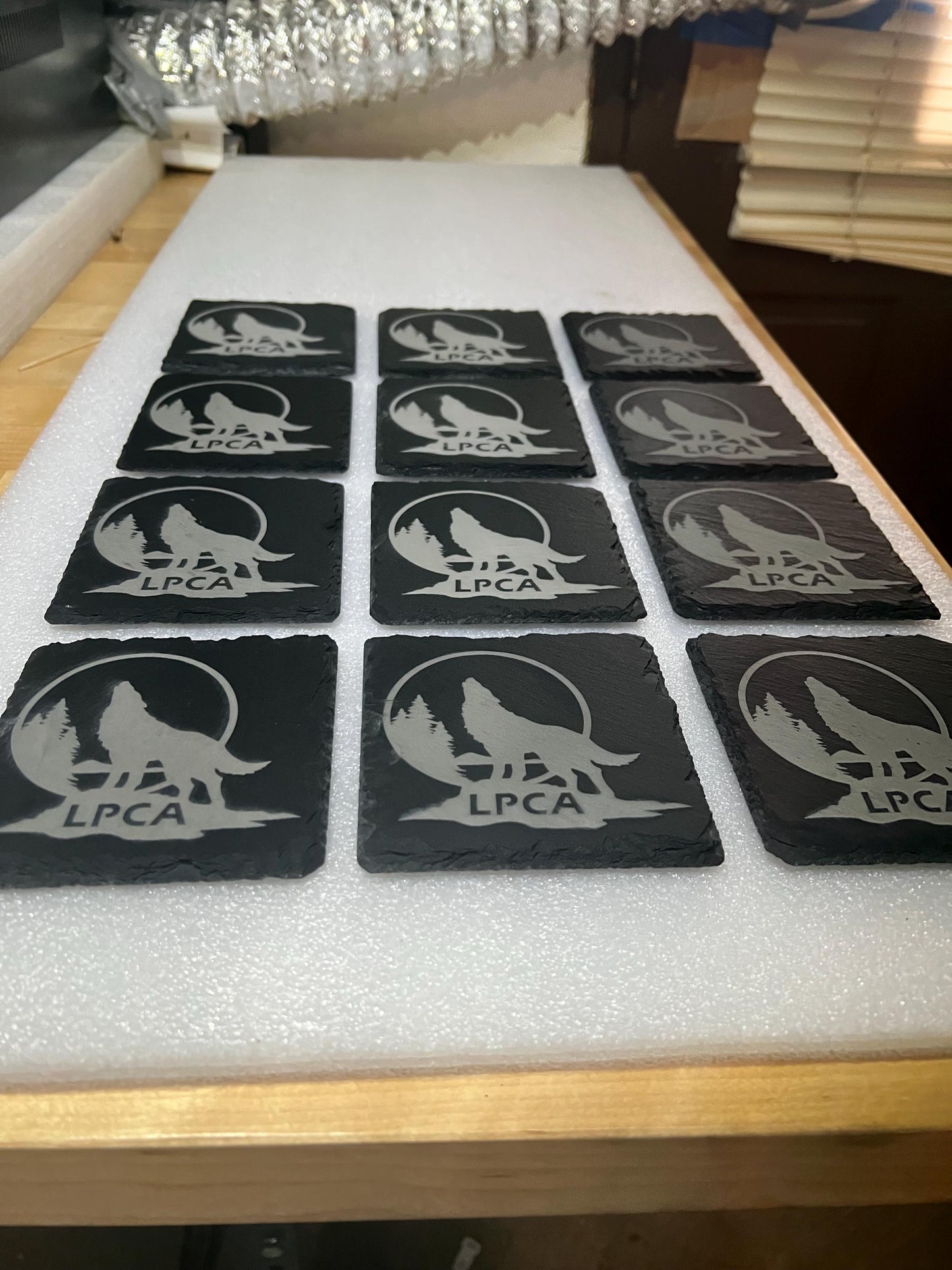 Set of 24- Bulk Quantity- Laser Engraved Slate Coasters. We can produce higher quantities!