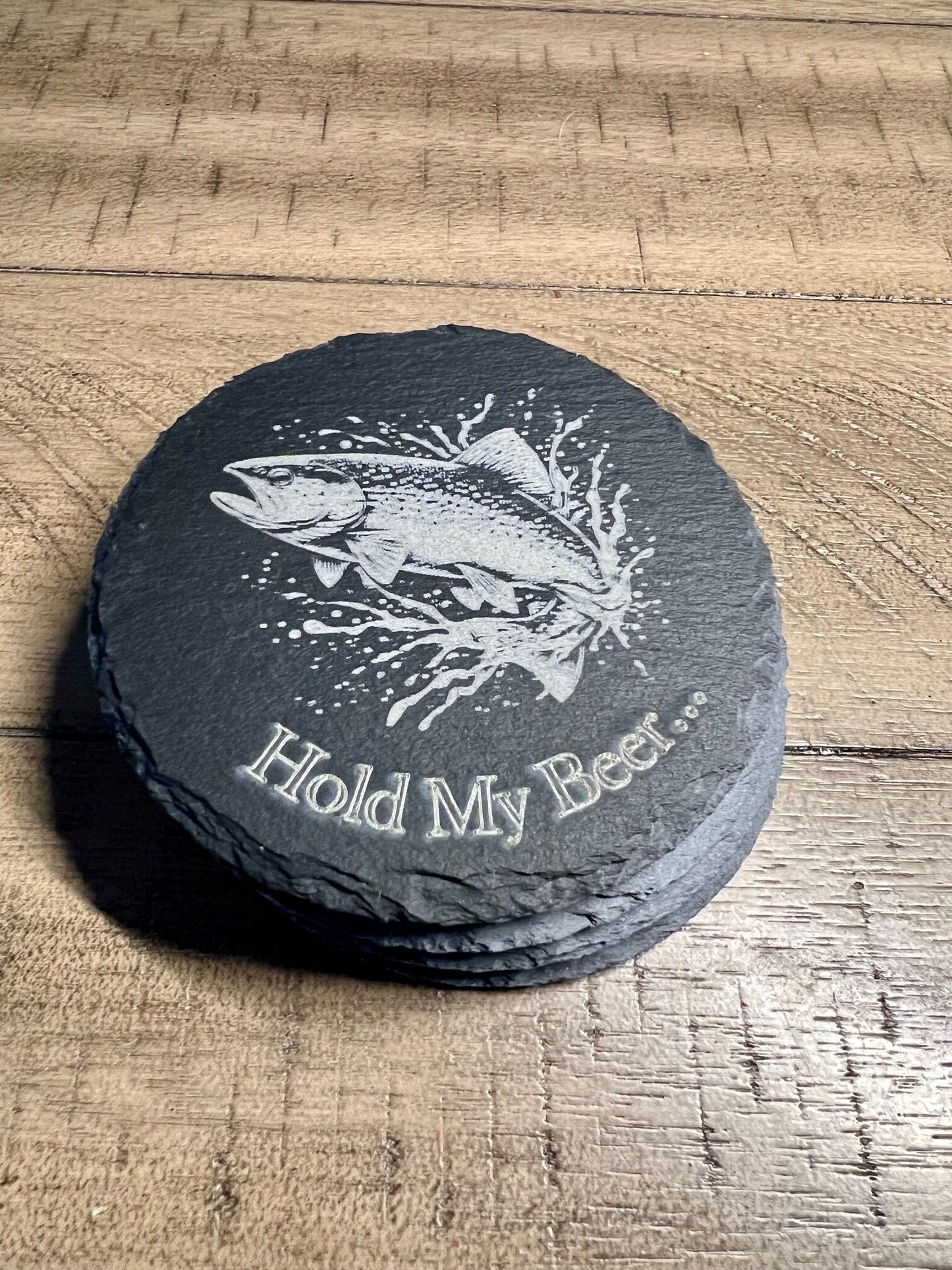 Set of 4 Fishing Slate Coaster- Trout- Personalized