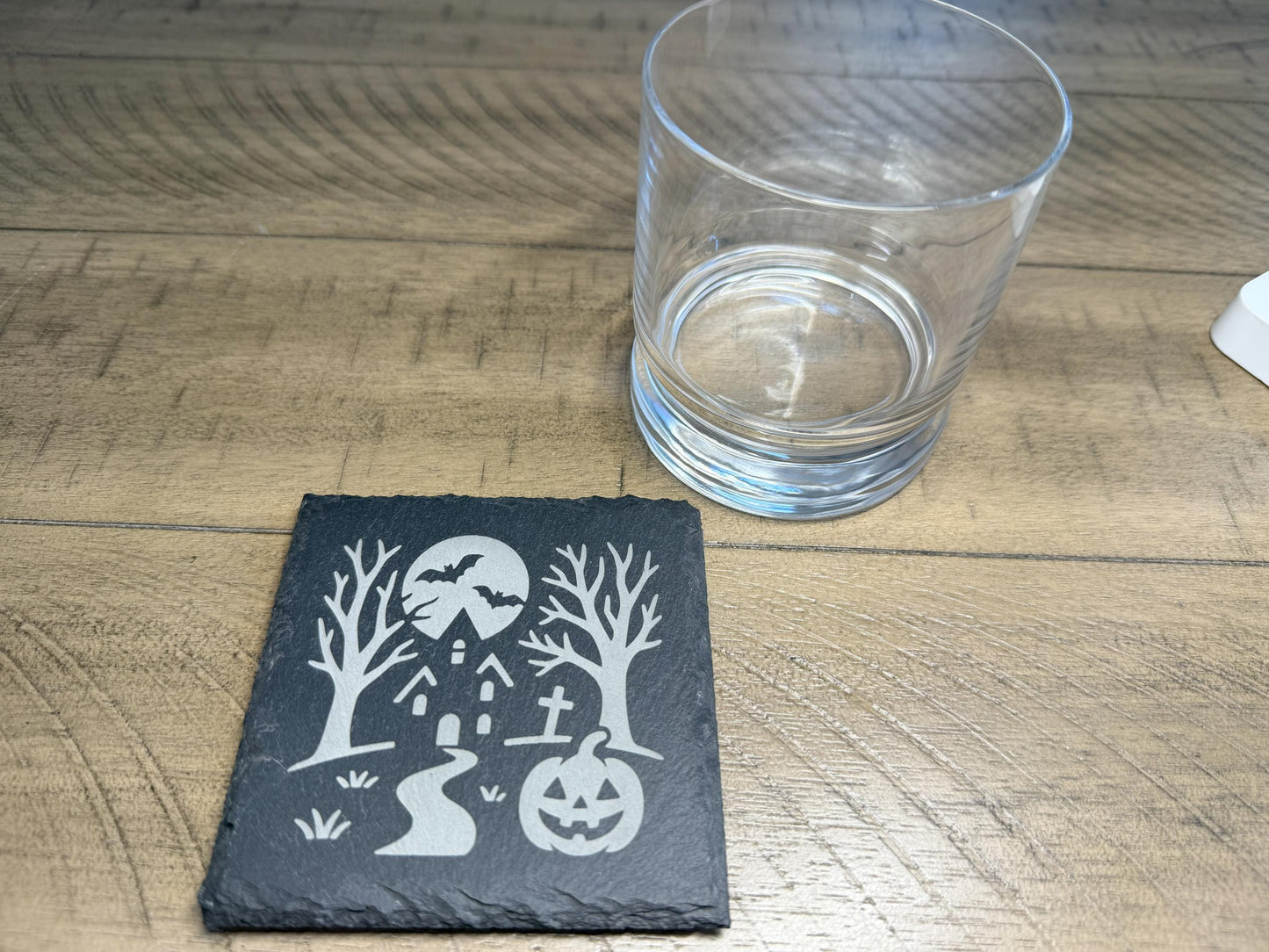Set of 4 Halloween Coaster Set | Spooky Haunted House Slate Coasters for Home Decor | Can be Personalized!