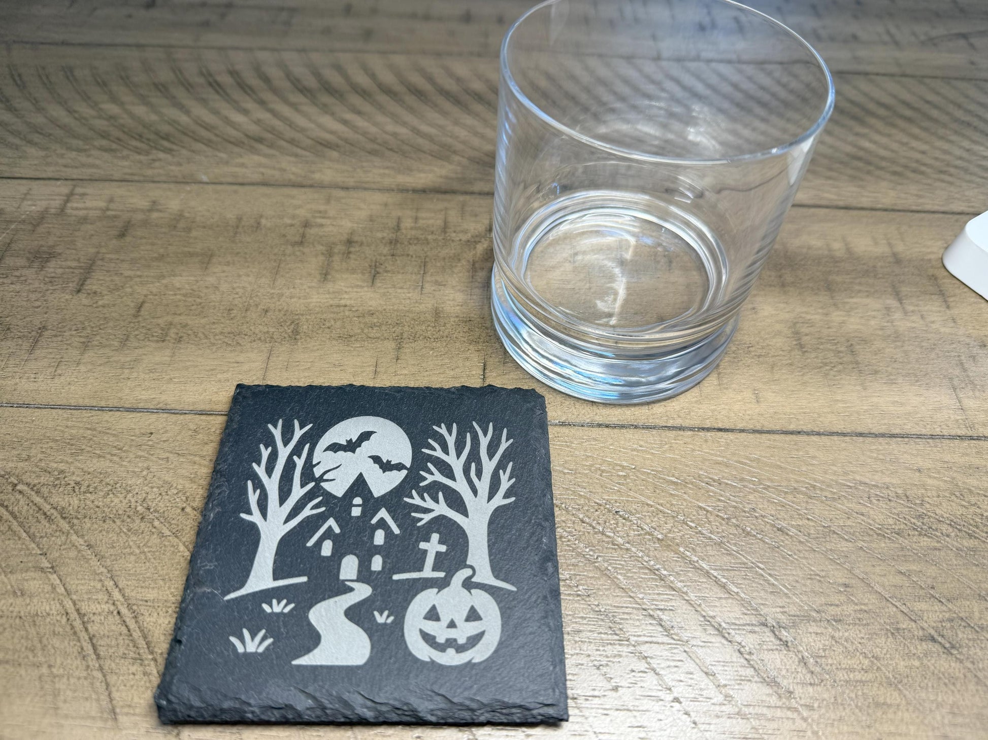 Set of 4 Halloween Coaster Set | Spooky Haunted House Slate Coasters for Home Decor | Can be Personalized!