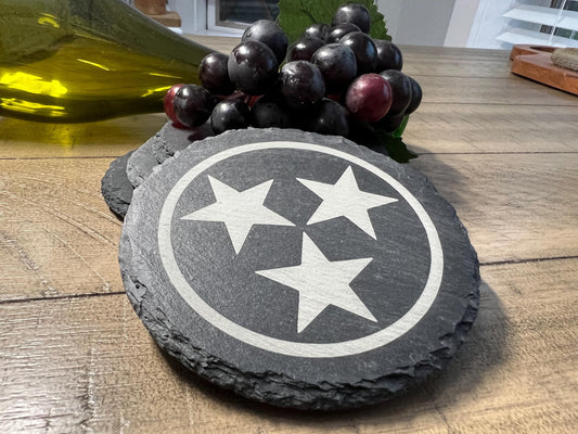 Set of 4 Tennessee Stars Laser Engraved Slate Coasters