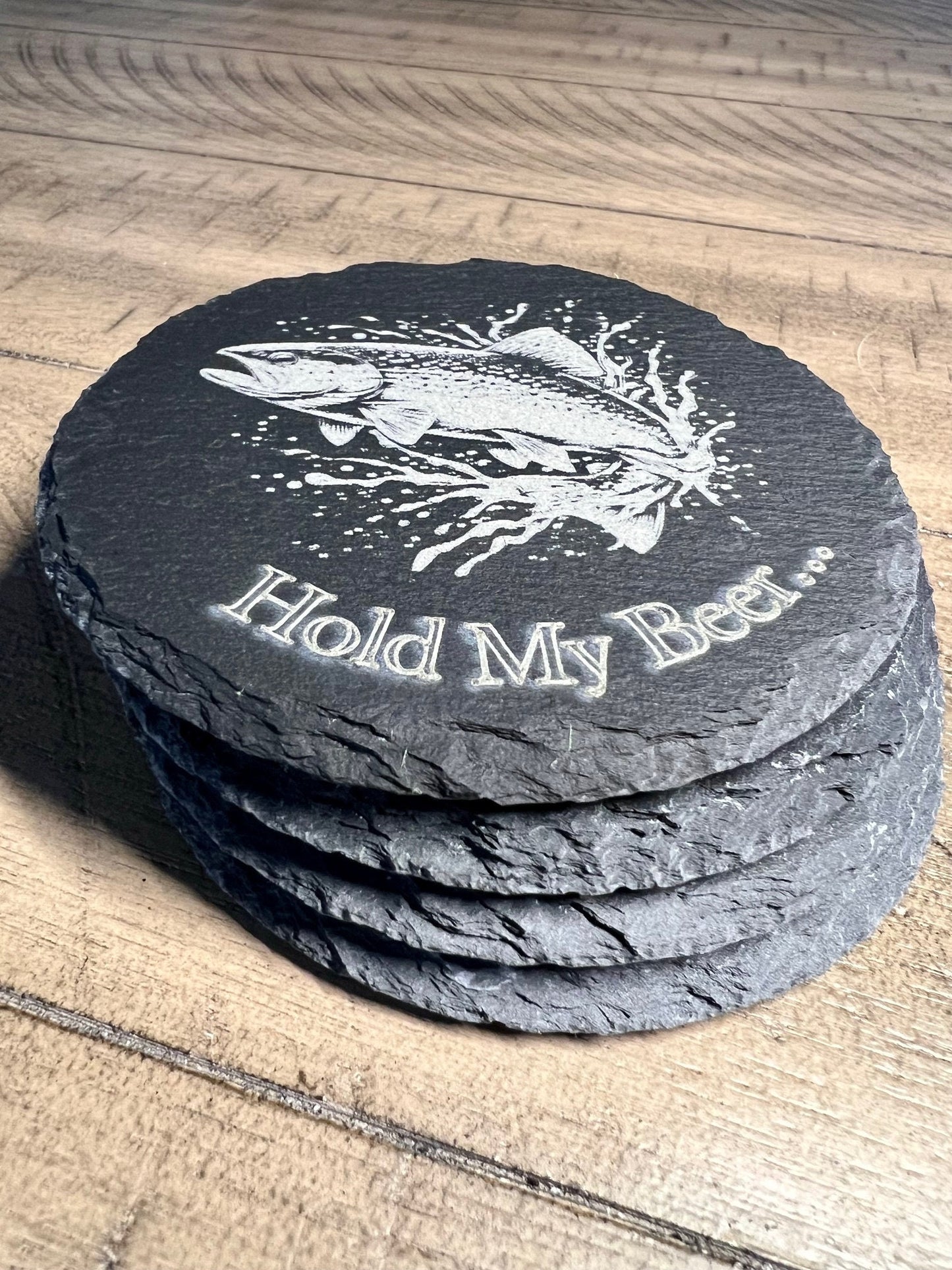 Set of 4 Fishing Slate Coaster- Trout- Personalized