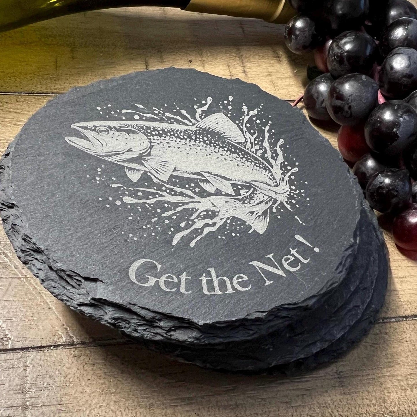 Set of 4 Fishing Slate Coaster- Trout- Personalized