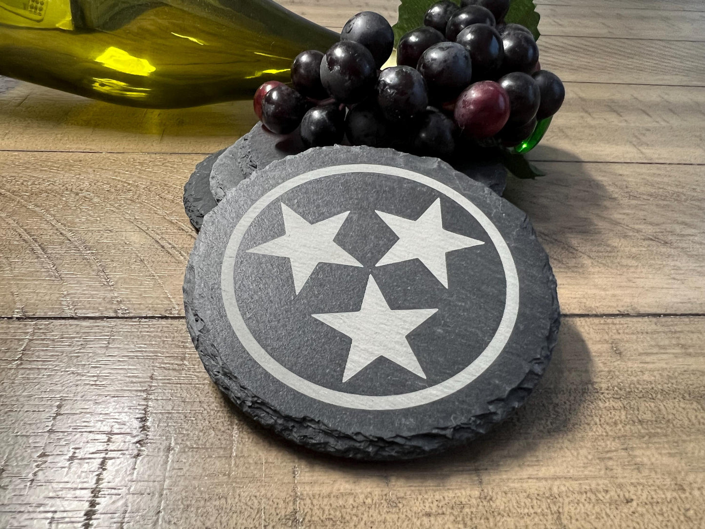 Set of 4 Tennessee Stars Laser Engraved Slate Coasters