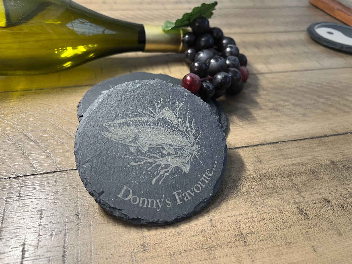 Set of 4 Fishing Slate Coaster- Trout- Personalized