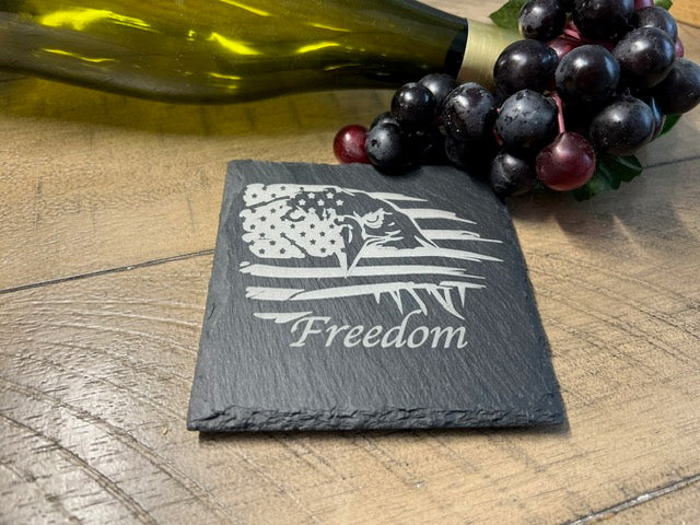 Set of 4 Freedom Eagle Laser Engraved Slate Coasters