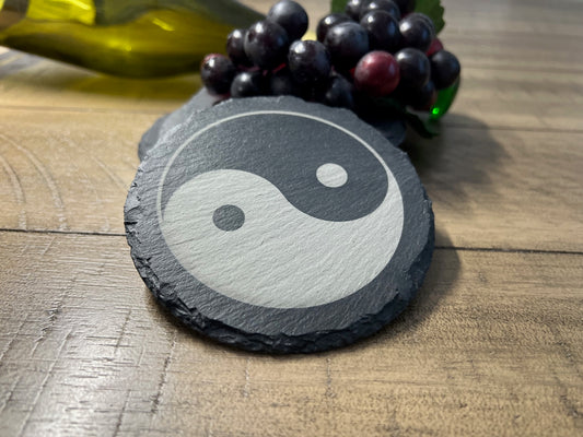 Set of 4 Yin Yang Laser Engraved Slate Coasters- Great Gift Anytime