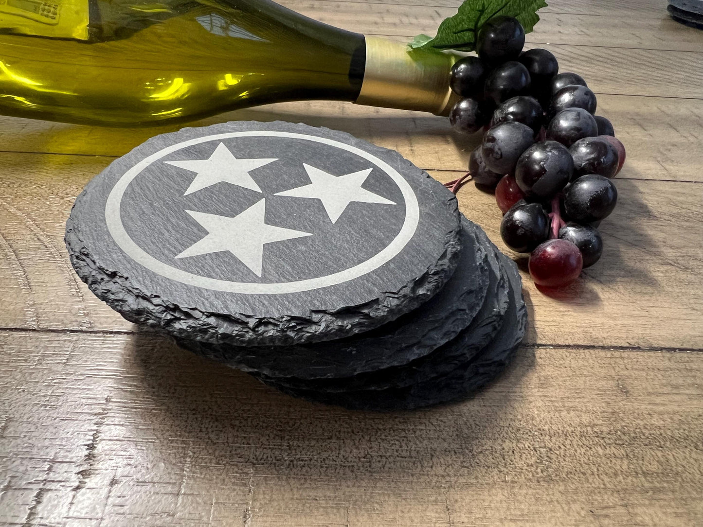 Set of 4 Tennessee Stars Laser Engraved Slate Coasters