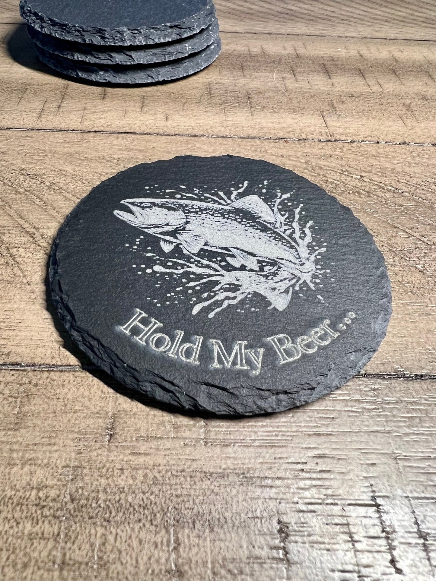 Set of 4 Fishing Slate Coaster- Trout- Personalized