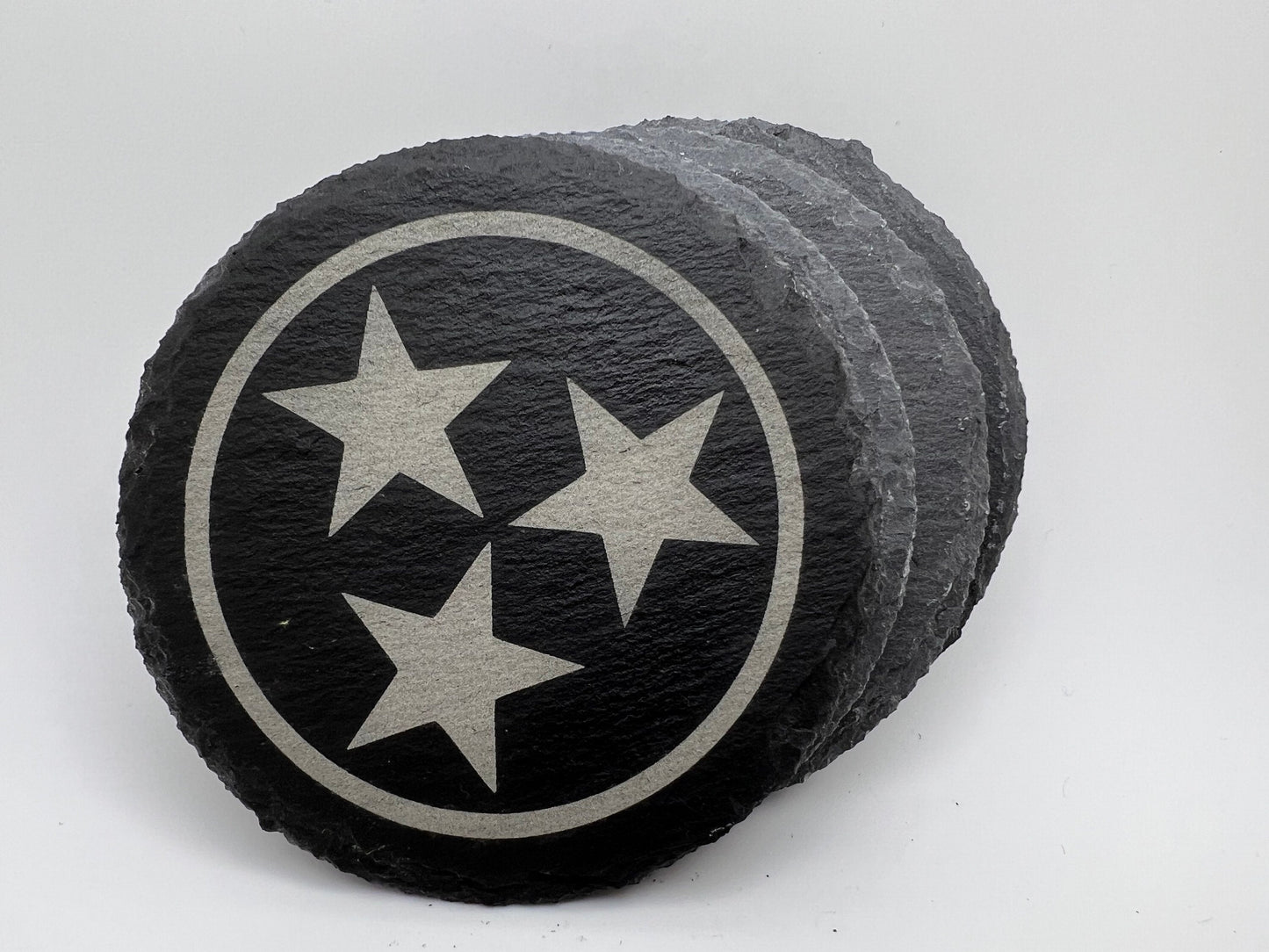 Set of 4 Tennessee Stars Laser Engraved Slate Coasters