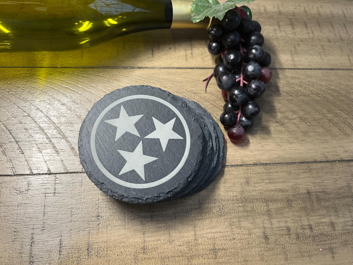 Set of 4 Tennessee Stars Laser Engraved Slate Coasters