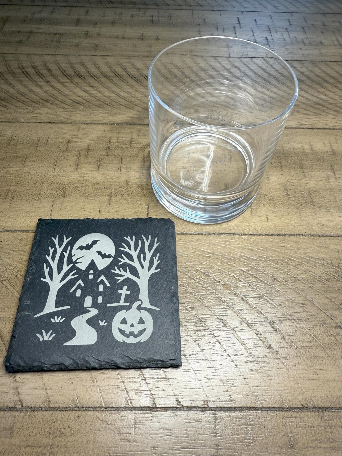 Set of 4 Halloween Coaster Set | Spooky Haunted House Slate Coasters for Home Decor | Can be Personalized!