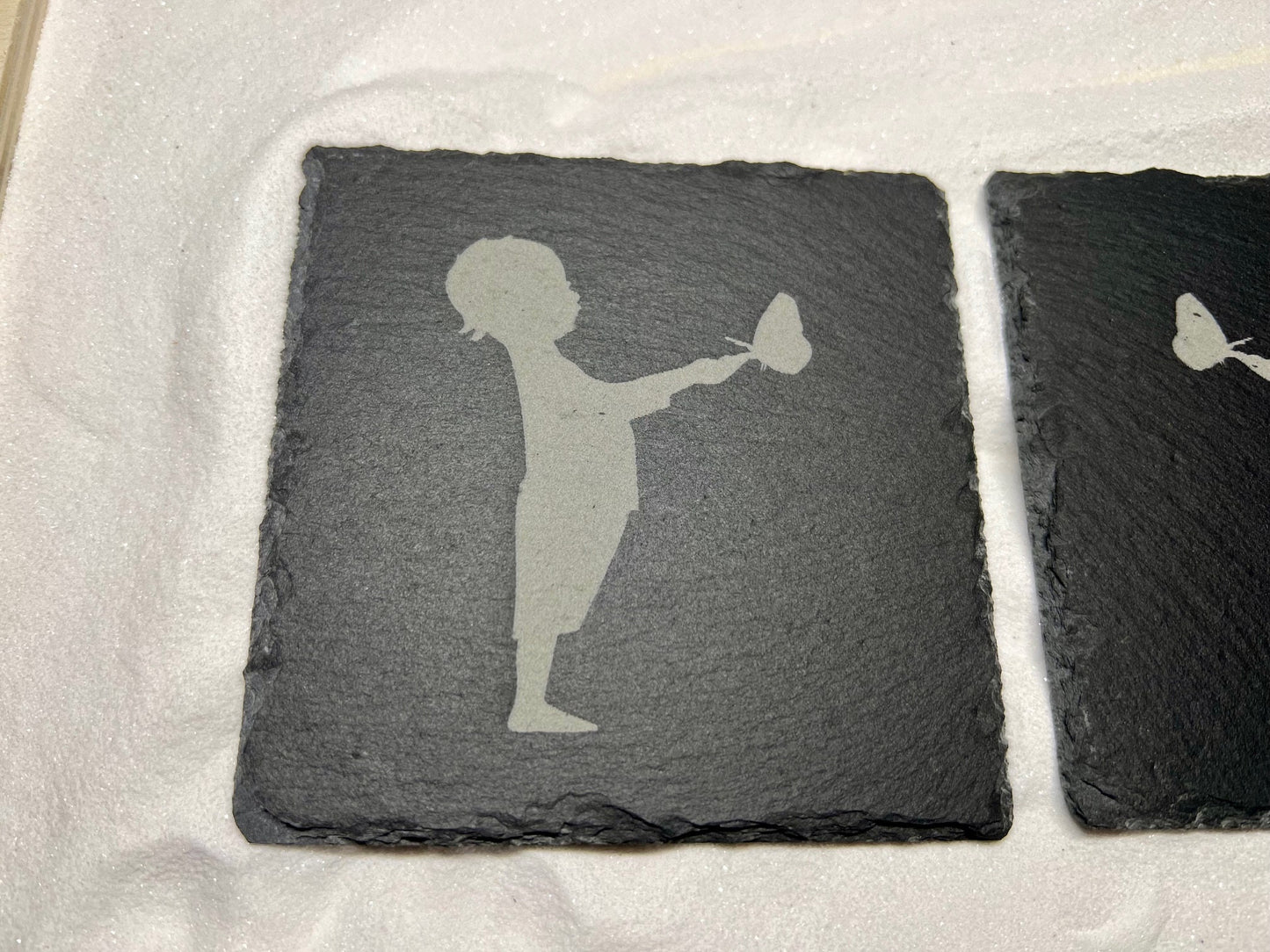 Set of 4 Child Holding a Butterfly Slate Coasters