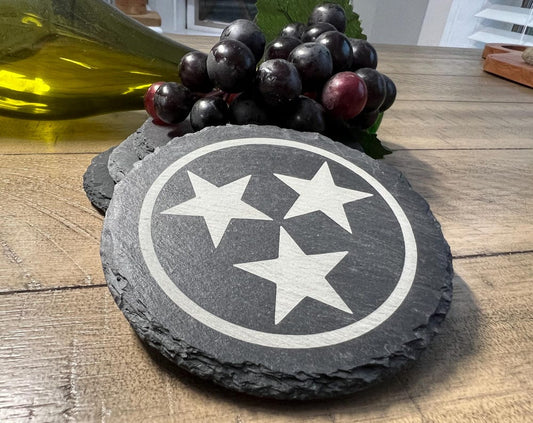 Set of 4 Tennessee Stars Laser Engraved Slate Coasters